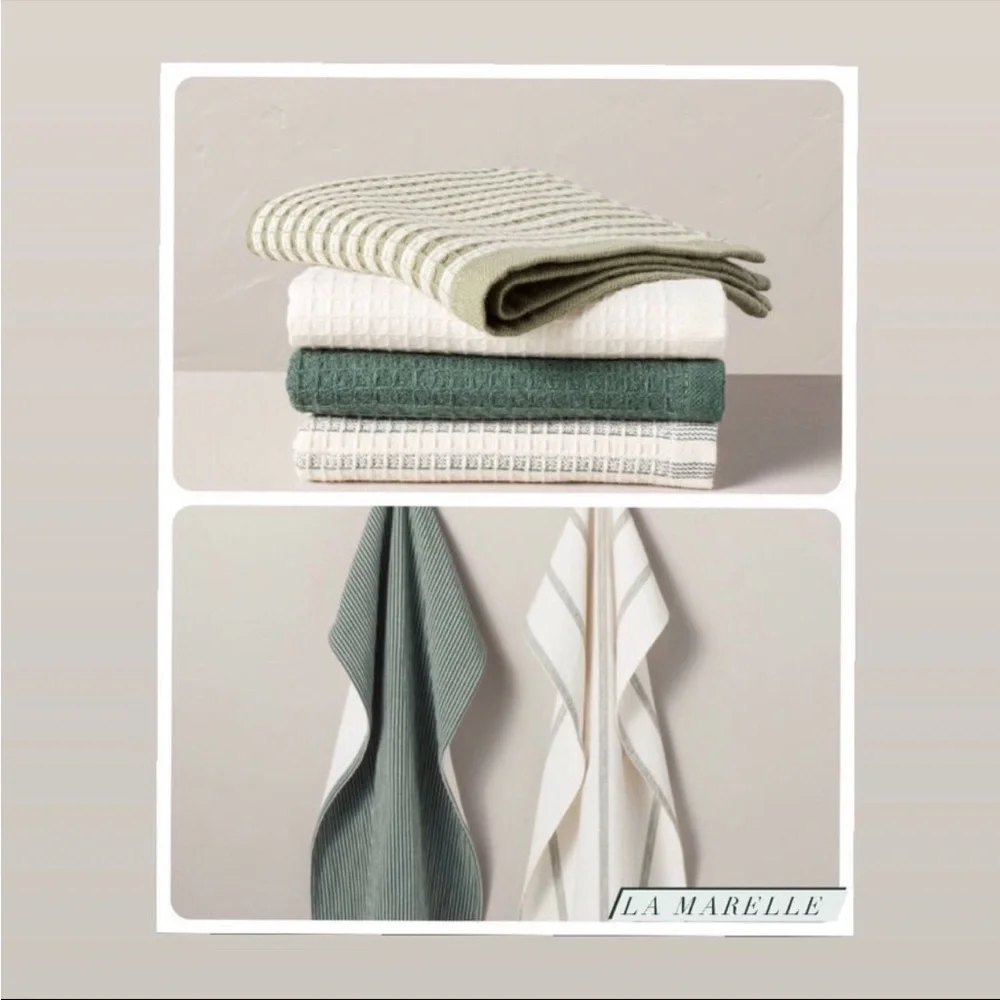 Set | 2-Count Green Stripe Kitchen Towels & Dish Cloth Set - Hearth & Hand